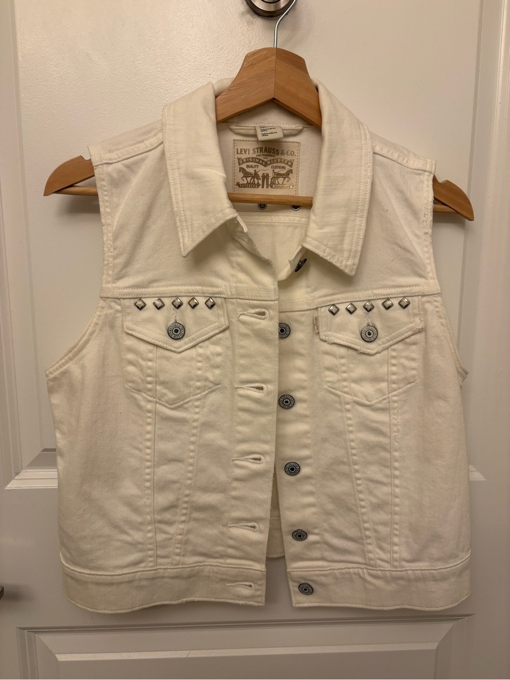 Levi's Cream Studded Denim Vest Western Cowgirl Size M